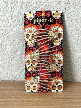 Piper K Gold Rhinestone Skeleton Hand Hair Clips - Gold
